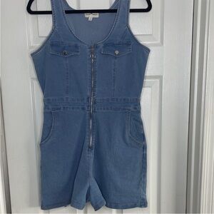 Derek Heart (L/XL) Blue Denim Sleeveless Zip-Front Romper W/ Pockets